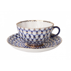 Чашка с блюдцем чайная, форма тюльпан - кобальтовая сетка Лфз
