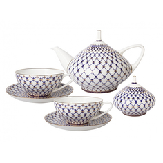Сервиз чайный ЛФЗ, форма купольная - кобальтовая сетка, 6 персон, 14 предметов