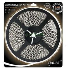 Лента LED 2835/120-SMD 9.6W 12V DC теплый белый IP66 (блистер 5м) Gauss