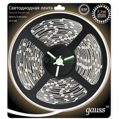 Лента LED 5050/30-SMD 7.2W 12V DC теплый белый IP66 (блистер 5м) Gauss