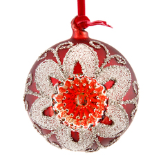 Шар новогодний SHISHI красный с орнаментом 10 см