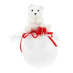 Шар новогодний Weiste с медведем бело-красный 12 см