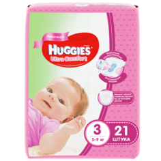 Подгузники Huggies Ultra Comfort для девочек 3 (5-9кг), 21 шт