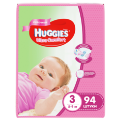 Подгузники Huggies Ultra Comfort для девочек 3 (5-9кг), 94 шт