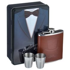 Набор подарочный "Джентльмен" : фляга для спиртных напитков, 200 мл и 2 стопки; 20.2x13.2x6.7 Феникс-Презент