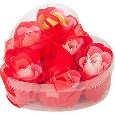 Мыльные цветы "Розы" в коробке в форме сердца 6 шт. /30 Банные штучки
