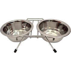 Миска Хорошка Double Dinner Chrome металлическая на подставке 450 мл 2 шт