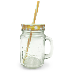 Кружка с крышкой и трубочкой 400 мл желтая клетка Calve