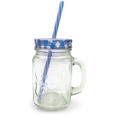 Кружка с крышкой и трубочкой 400 мл голубая клетка Calve