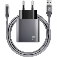 Сетевое зарядное устройство Lenzza Piazza Lightning Kevlar Cable Gray