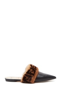 Черные мюли с меховой отделкой Fendi