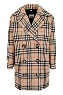 Бежевое пальто в клетку Burberry Kids