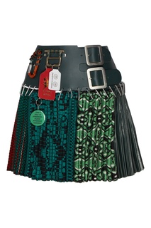 Зеленая юбка-мини с кожаным ремнем Chopova Lowena