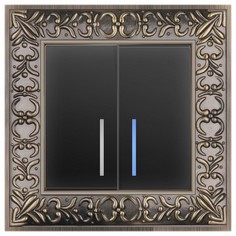 Выключатель двухклавишный с подсветкой Antik (Черный матовый) WL08-SW-2G-2W+WL08-SW-2G-LED Werkel