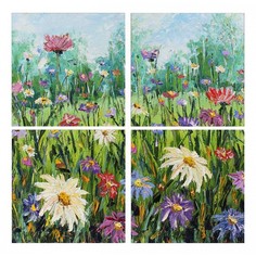 Набор из 4 картин (100х100 см) Цветы в поле HE-107-289 Ekoramka