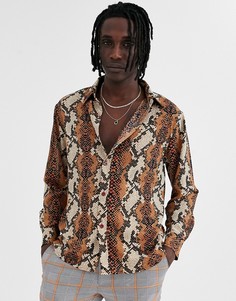 Рубашка цвета ржавчины с длинными рукавами и змеиным принтом Sacred Hawk - Оранжевый