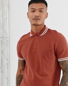 Светло-коричневая футболка-поло из пике с окантовкой ASOS DESIGN - Коричневый