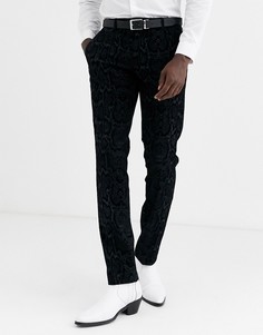 Серые супероблегающие брюки с флоковым змеиным узором Twisted Tailor - Серый