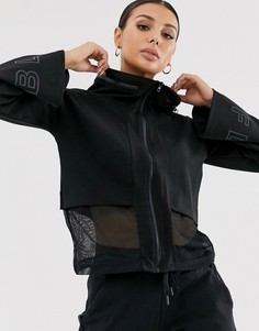 Худи на молнии с широкими рукавами и сетчатой вставкой BLFD - Черный