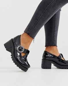 Черные туфли из лакированной кожи на низком каблуке с Т-образной пряжкой KICKERS - Klio - Черный