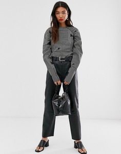 Кожаные брюки прямого кроя с завышенной талией Selected Femme - Черный