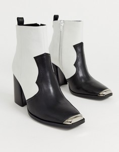 Белые кожаные ботильоны на каблуке в стиле вестерн с металлическим носком Steve Madden - Enzo - Белый