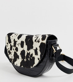 Черная сумка через плечо с эффектом крокодиловой кожи и отделкой под мех коровы Accessorize Courtney - Черный