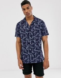 Темно-синяя рубашка классического кроя с принтом ASOS DESIGN - Темно-синий