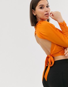 Оранжевый топ с открытой спиной и длинными рукавами ASOS DESIGN - Оранжевый