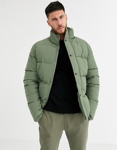 Зеленая дутая куртка с воротником-стойкой ASOS DESIGN - Зеленый