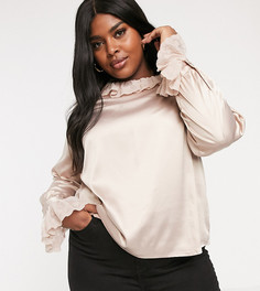 Блузка в винтажном стиле с кружевным воротником и манжетами Neon Rose Plus - Кремовый