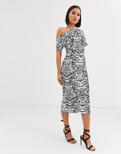Платье-футляр с плиссировкой на плечах и принтом зебра ASOS DESIGN - Мульти