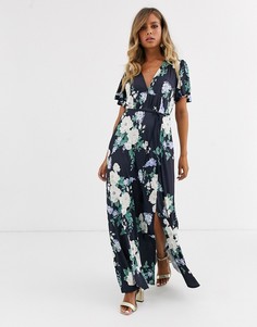 Платье макси с рукавами клеш, цветочным принтом и поясом с кисточками ASOS DESIGN - Мульти