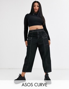 Брюки с контрастными строчками и широким поясом ASOS DESIGN Curve - Черный