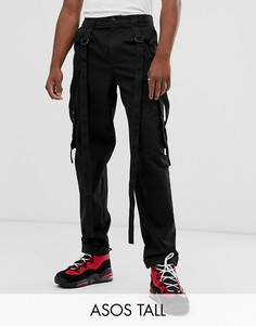 Черные брюки карго с ремешками ASOS DESIGN Tall - Черный