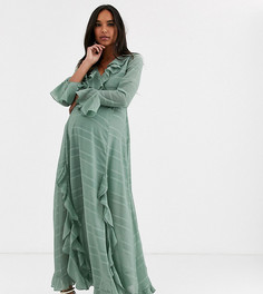 Платье с запахом, оборками и ободок в полоску ASOS DESIGN Maternity - Зеленый