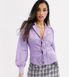 Атласная блузка с завязкой Fashion Union Petite - Фиолетовый
