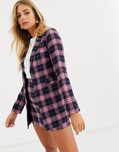 Сине-розовый длинный блейзер в клетку Heartbreak - Темно-синий