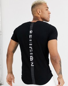 Черная футболка с асимметричным подолом и лентой на спине Religion - Черный