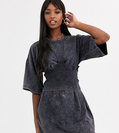 Выбеленное серое платье-футболка с корсетной отделкой Missguided Tall - Серый