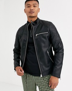 Черная куртка из искусственной кожи Bershka - Черный