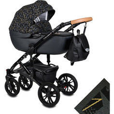 Коляска 2 в 1 Alis CAMARO Cm 08 (т.серый c золотым узором-т.серая кожа)