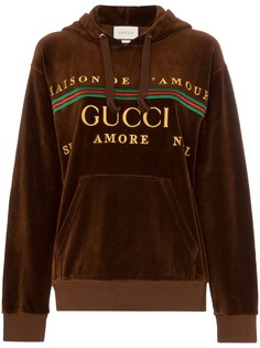 Gucci велюровое худи с вышитым логотипом