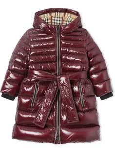 Burberry Kids пуховик в полоску Icon Stripe с капюшоном