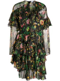 MSGM платье с цветочным принтом и оборками