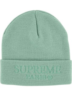 Supreme шапка бини в рубчик с логотипом
