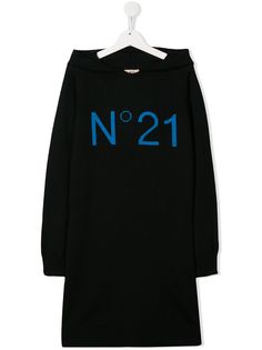 Nº21 Kids платье вязки интарсия с капюшоном и логотипом