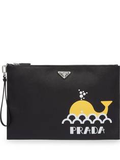 Prada клатч из сафьяновой кожи с принтом