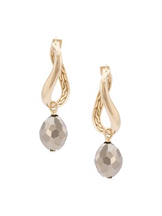 John Hardy Adwoa Aboah 18kt Yellow Gold And Pyrite Twisted Hoop Drop Stone Earrings