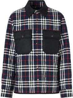 Burberry стеганая куртка-рубашка в клетку